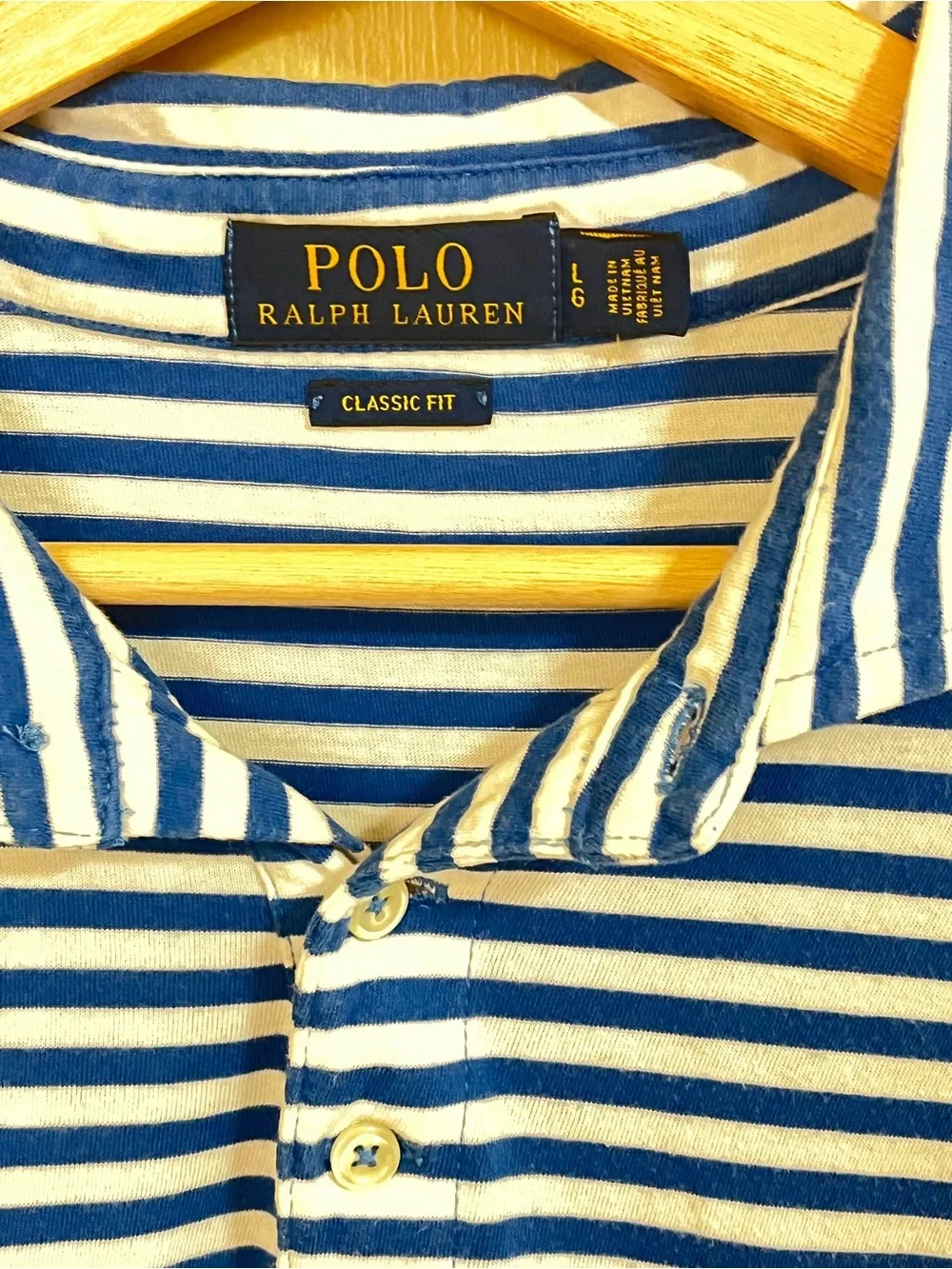 Polo by Ralph Lauren Large Men's Blue and White Stripe Polo Shirt